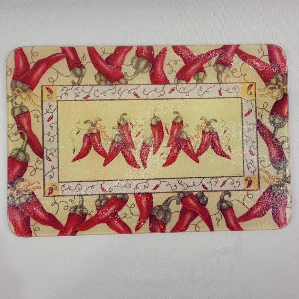 Chilli Peppers Vintage Tempered Glass Cutting Board Hot Plate